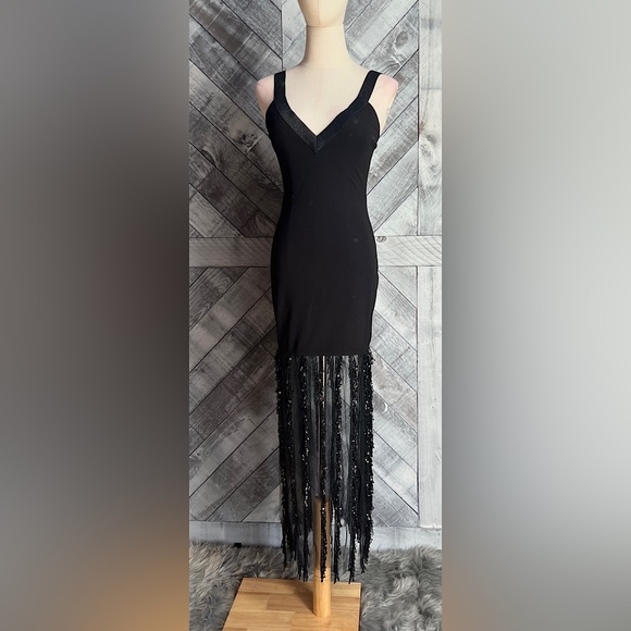 COSMOPOLITAN DRESS THE POPULATION NWT VALENCIA SLEEVELESS FRINGE MIDI DRESS - Picture 6 of 16